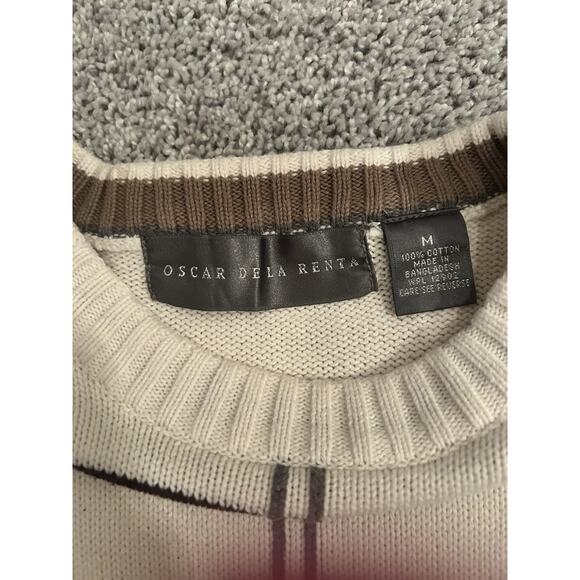 Vtg Oscar De La Renta Mens Sweater M Cream‎ Grid Pattern Crewneck Retro Designer - Picture 4 of 7